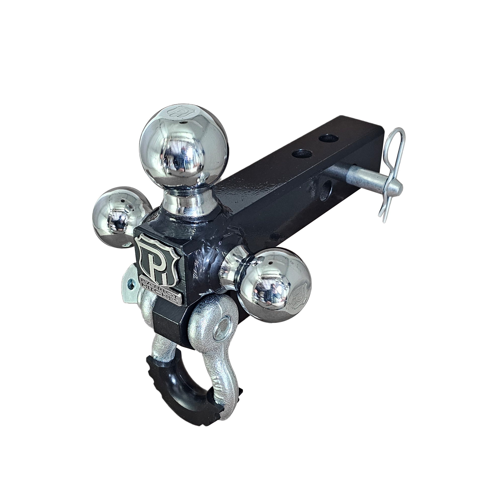 The Captain 4 in 1 - 4-Way 3-Ball Mount for 2" Hitches - 30K - Silver Accent (Black Gloss Chrome)