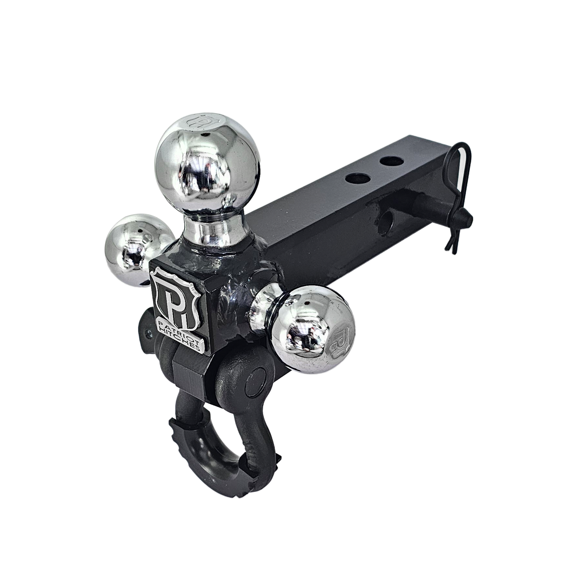 The Captain 4 in 1 - 4-Way 3-Ball Mount for 2" Hitches - 30K - Black Texture Accent (Black Gloss Chrome)