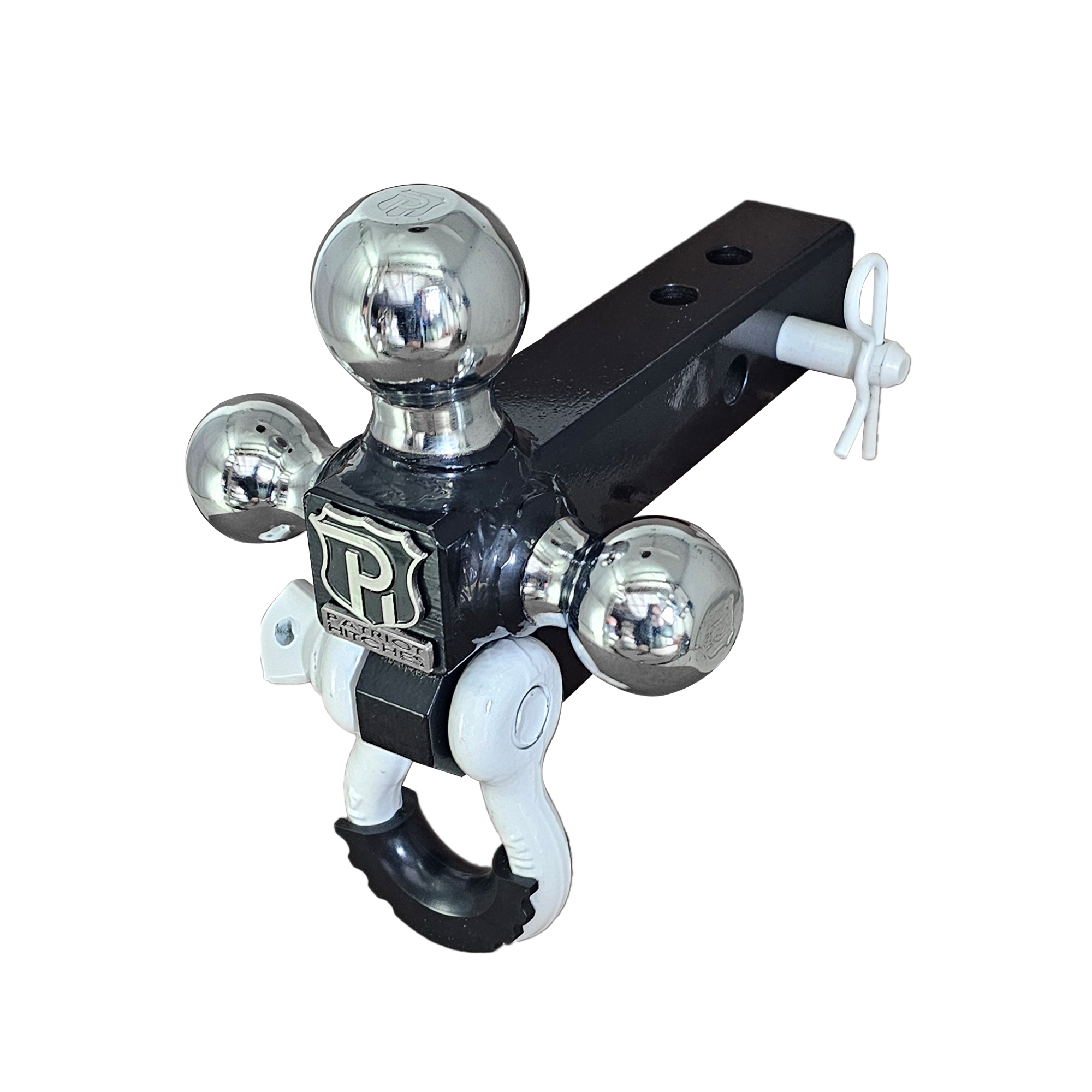The Captain 4 in 1 - 4-Way 3-Ball Mount for 2" Hitches - 30K - White Accent (Black Gloss Chrome)