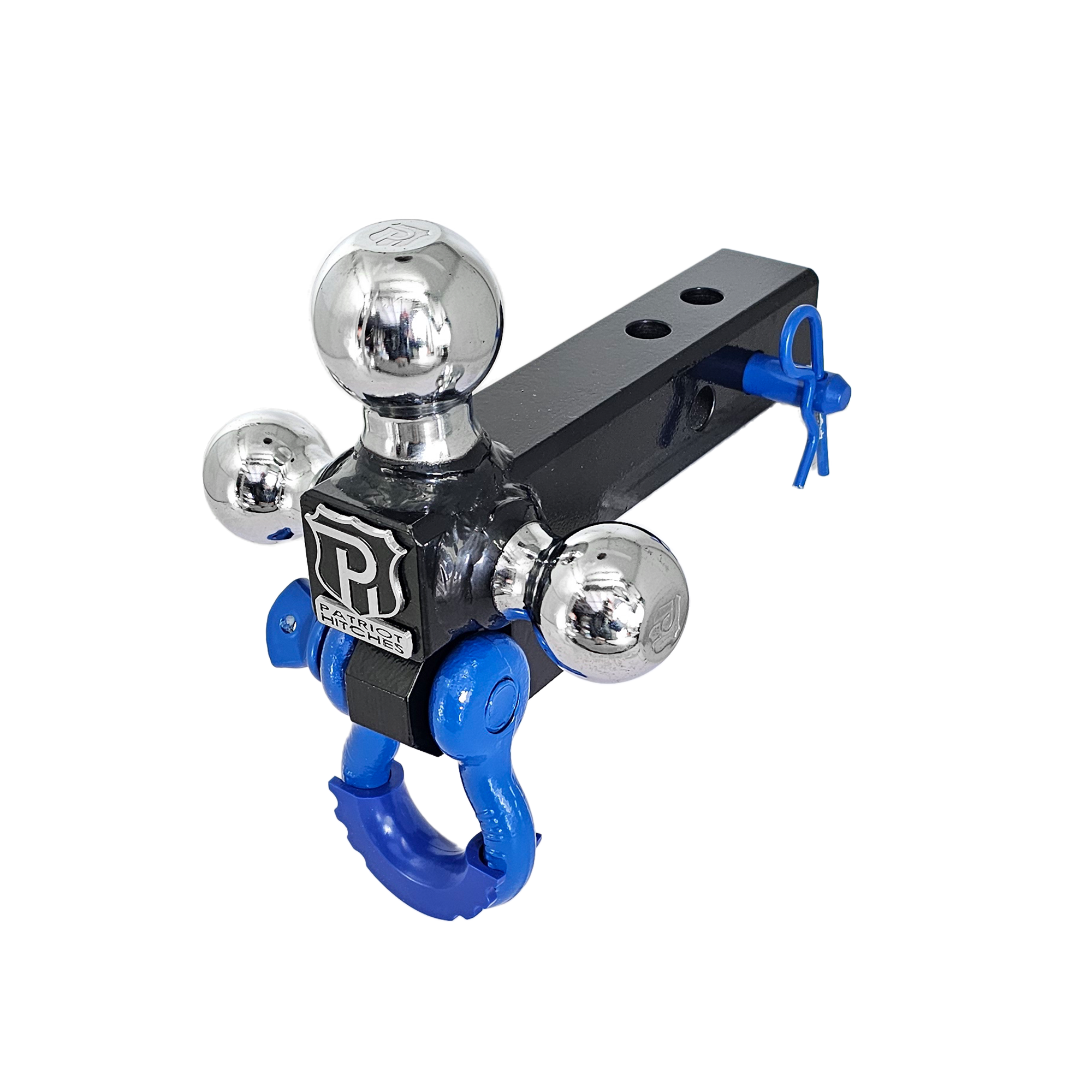 The Captain 4 in 1 - 4-Way 3-Ball Mount for 2" Hitches - 30K - Blue Accent (Black Gloss Chrome)