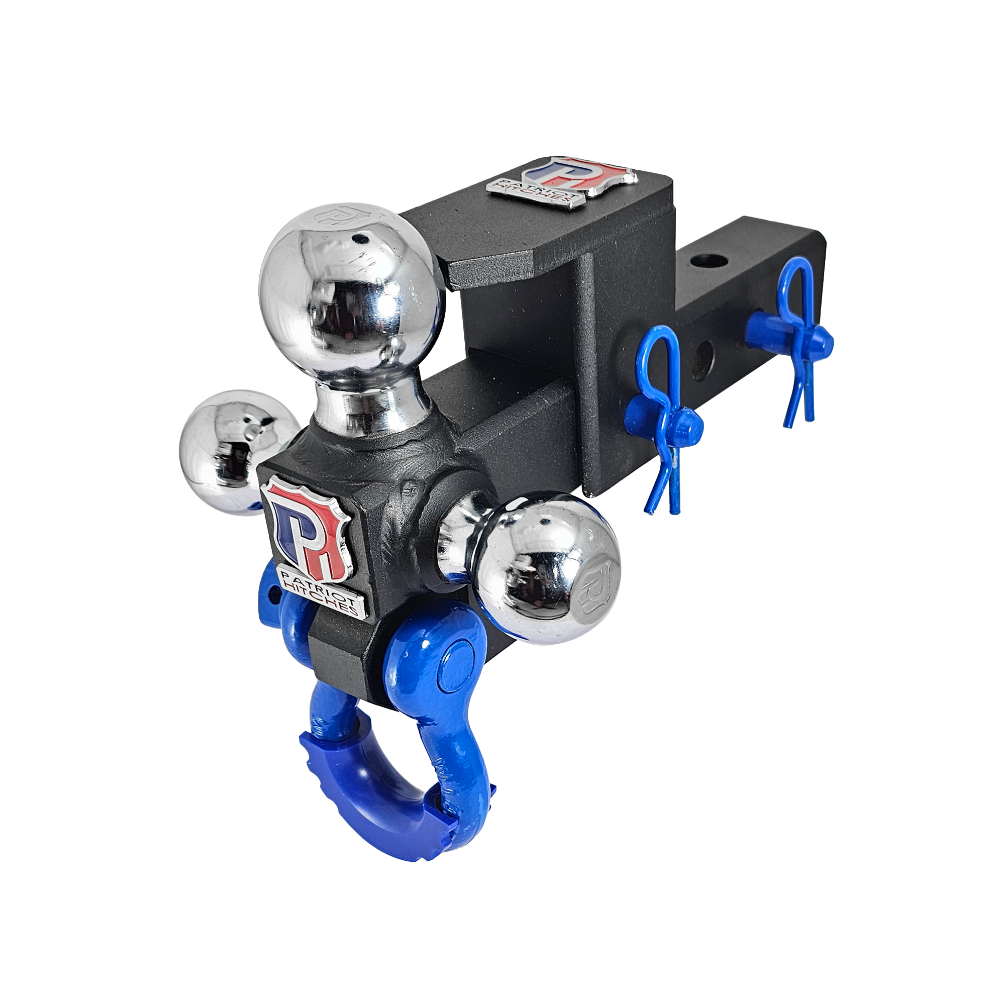 The Captain 5 in 1 - 5-Way 3-Ball Mount for 2" Hitches - 30K – Blue Accent (Texture Chrome)