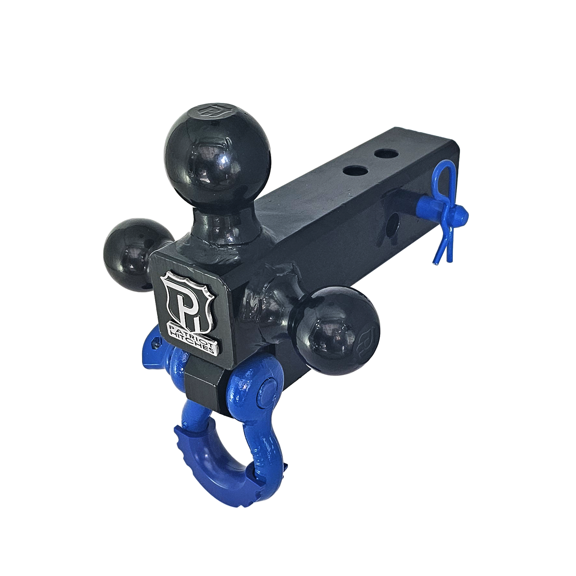 The Captain 4 in 1 - 4-Way 3-Ball Mount for 2-1/2" Hitches - 30K - Blue Accent (Black Gloss)