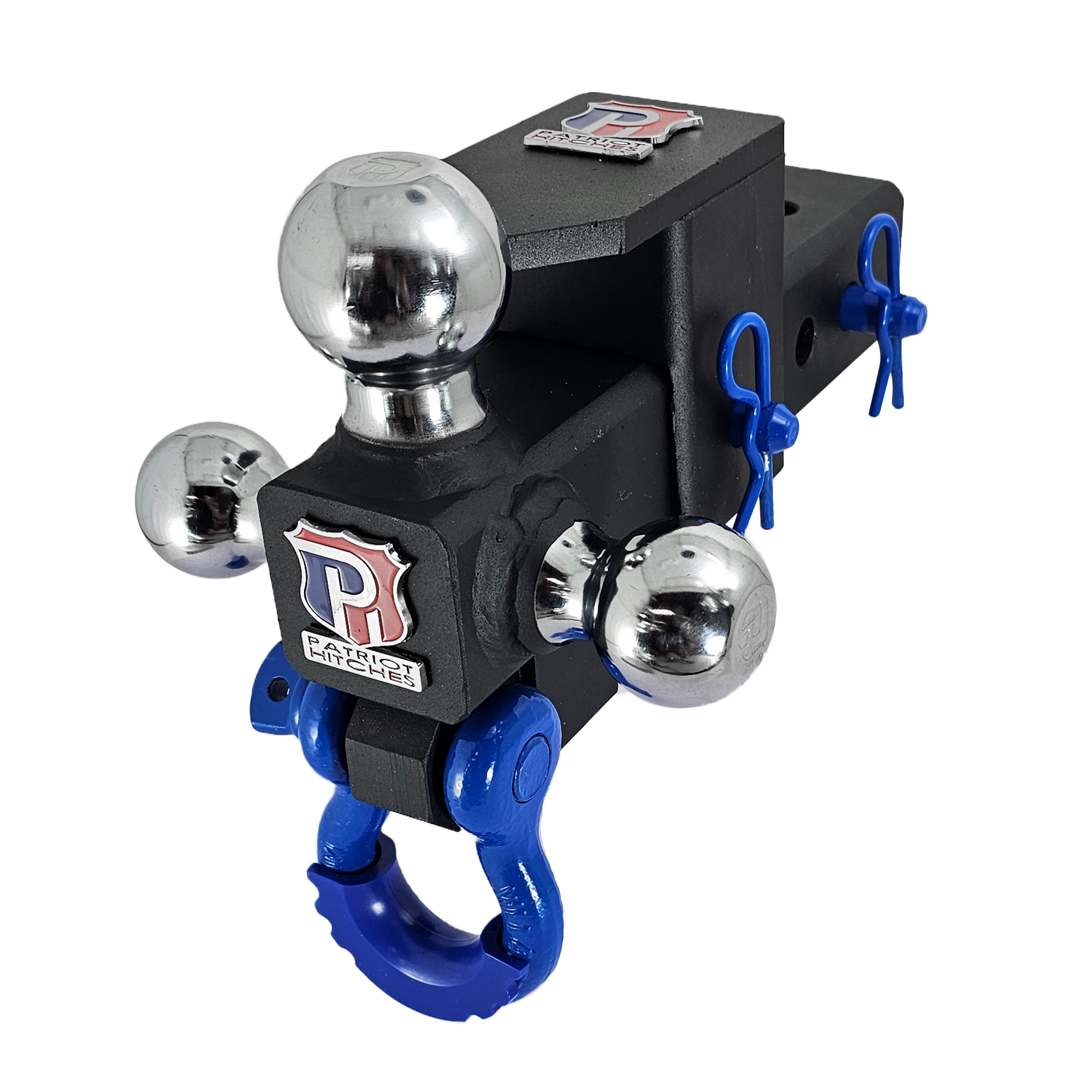 The Captain 5 in 1 - 5-Way 3-Ball Mount for 2-1/2" Hitches - 30K – Blue Accent (Texture Chrome)