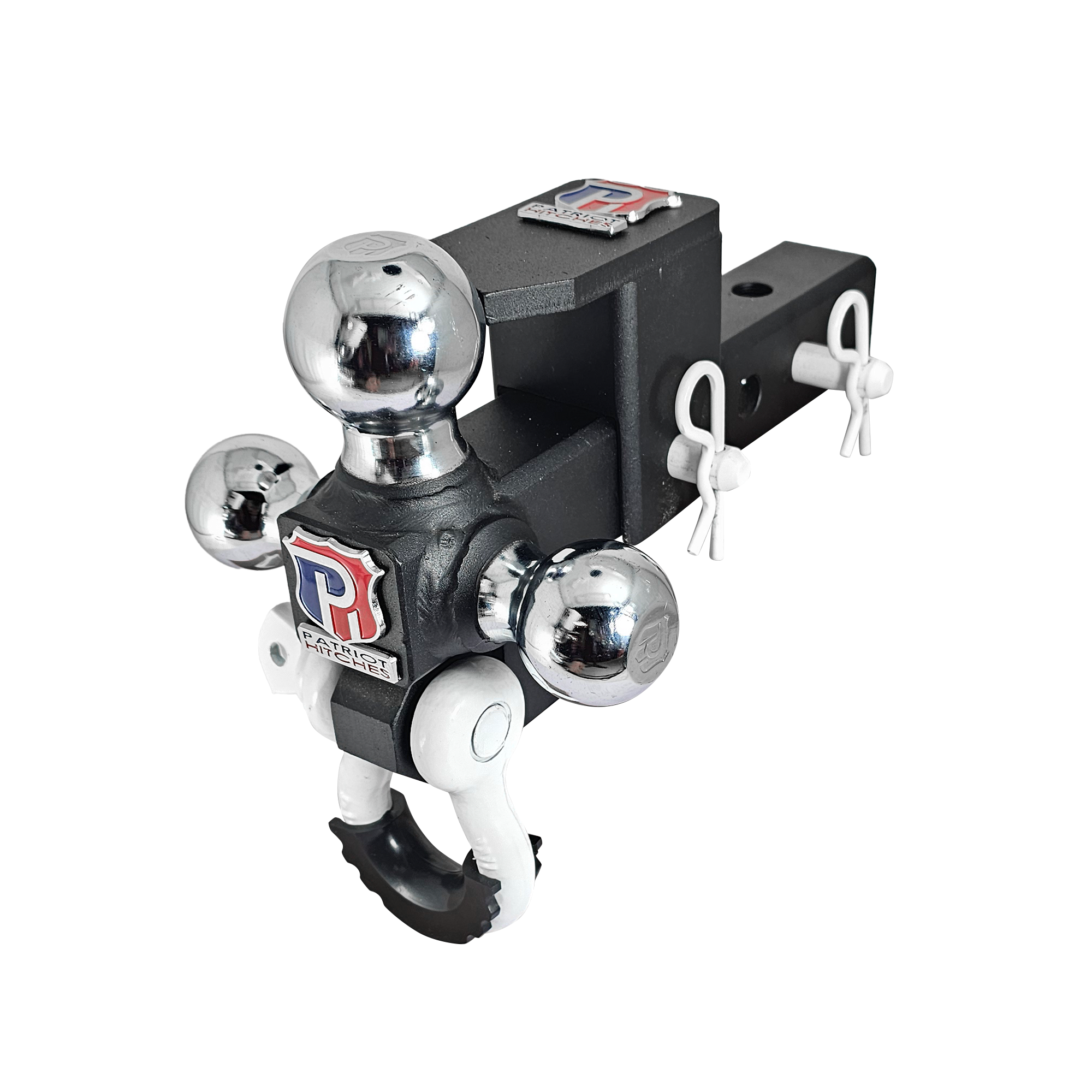 The Captain 5 in 1 - 5-Way 3-Ball Mount for 2" Hitches - 30K – White Accent (Texture Chrome)