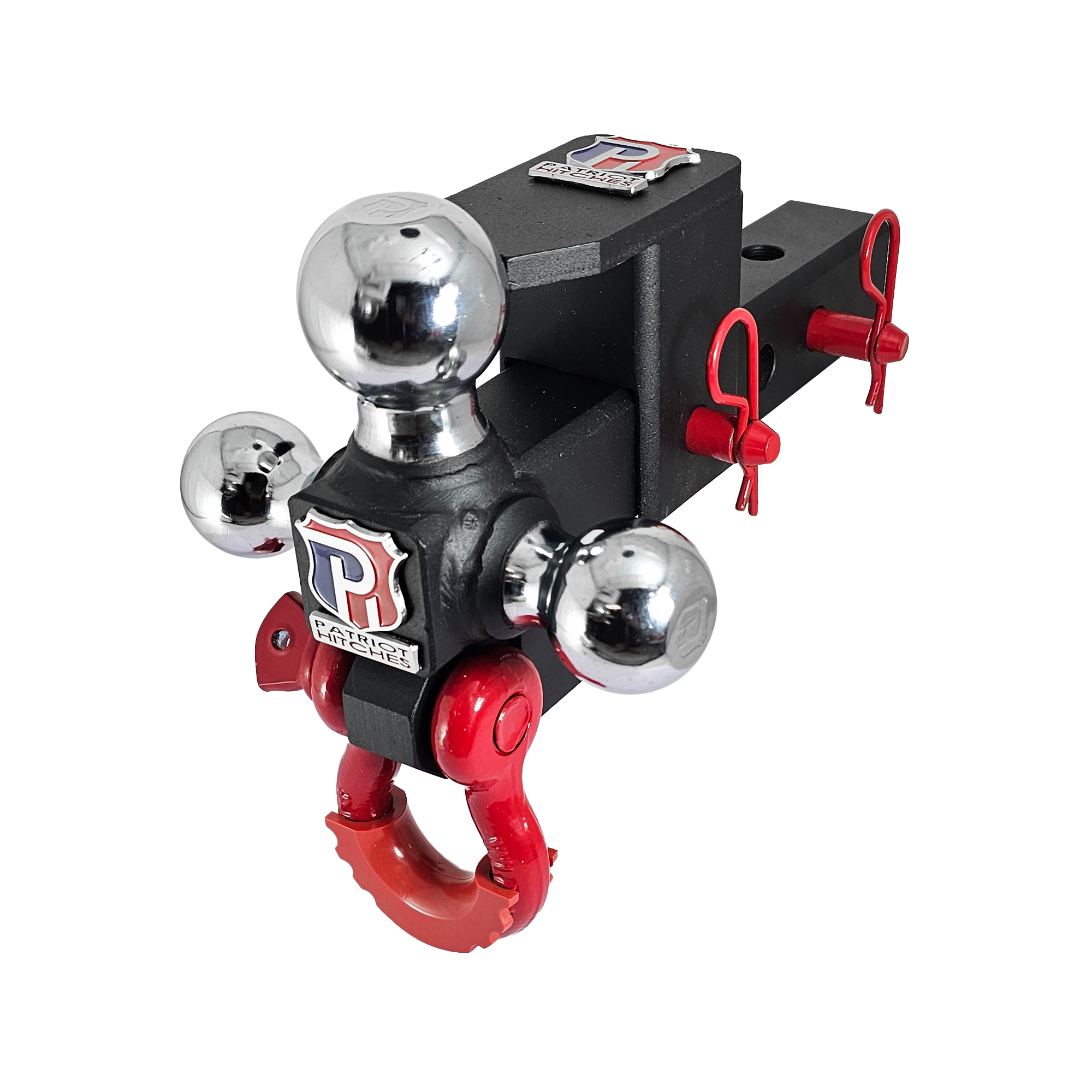 The Captain 5 in 1 - 5-Way 3-Ball Mount for 2" Hitches - 30K – Red Accent (Texture Chrome)