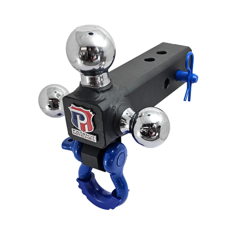 Patriot Hitches 4-Way 3-Ball Mount for 2-1/2" Hitches - The Captain - 30K - Blue Accent (Texture Chrome)