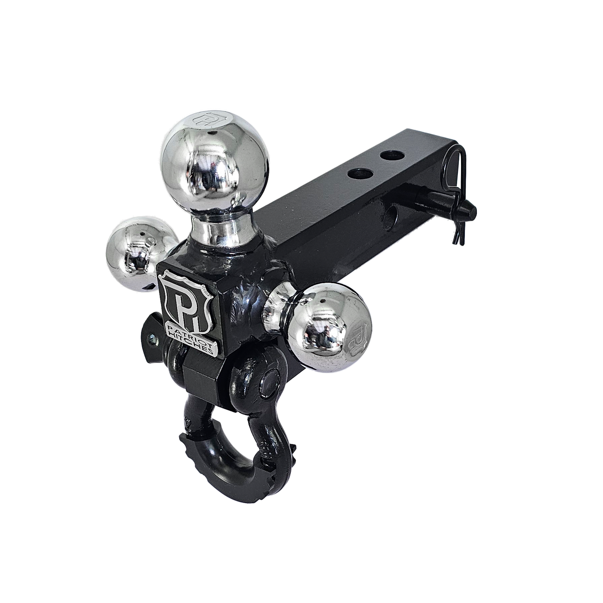 The Captain 4 in 1 - 4-Way 3-Ball Mount for 2" Hitches - 30K - Black Gloss Accent (Black Gloss Chrome)