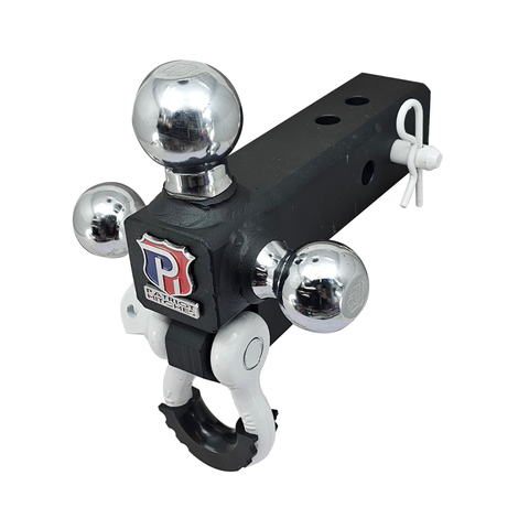 Patriot Hitches 4-Way 3-Ball Mount for 2-1/2" Hitches - The Captain - 30K - White Accent (Texture Chrome)