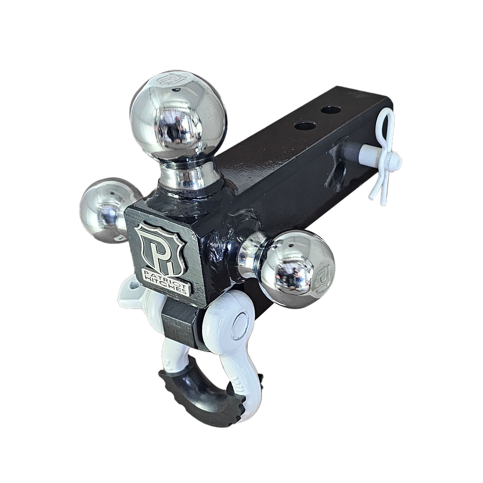 The Captain 4 in 1 - 4-Way 3-Ball Mount for 2-1/2" Hitches -  30K - White Accent (Black Gloss - Chrome)