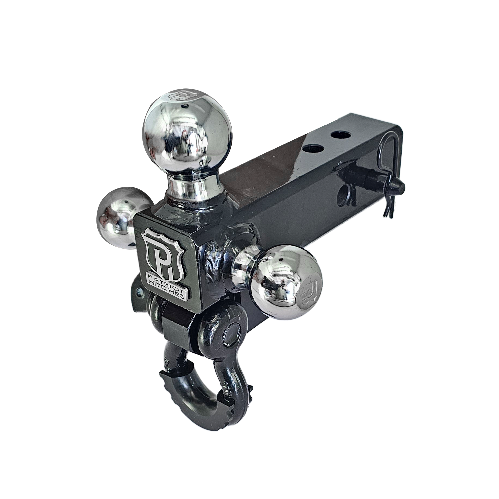 The Captain 4 in 1 - 4-Way 3-Ball Mount for 2-1/2" Hitches - 30K - Black Gloss Accent (Black Gloss - Chrome)