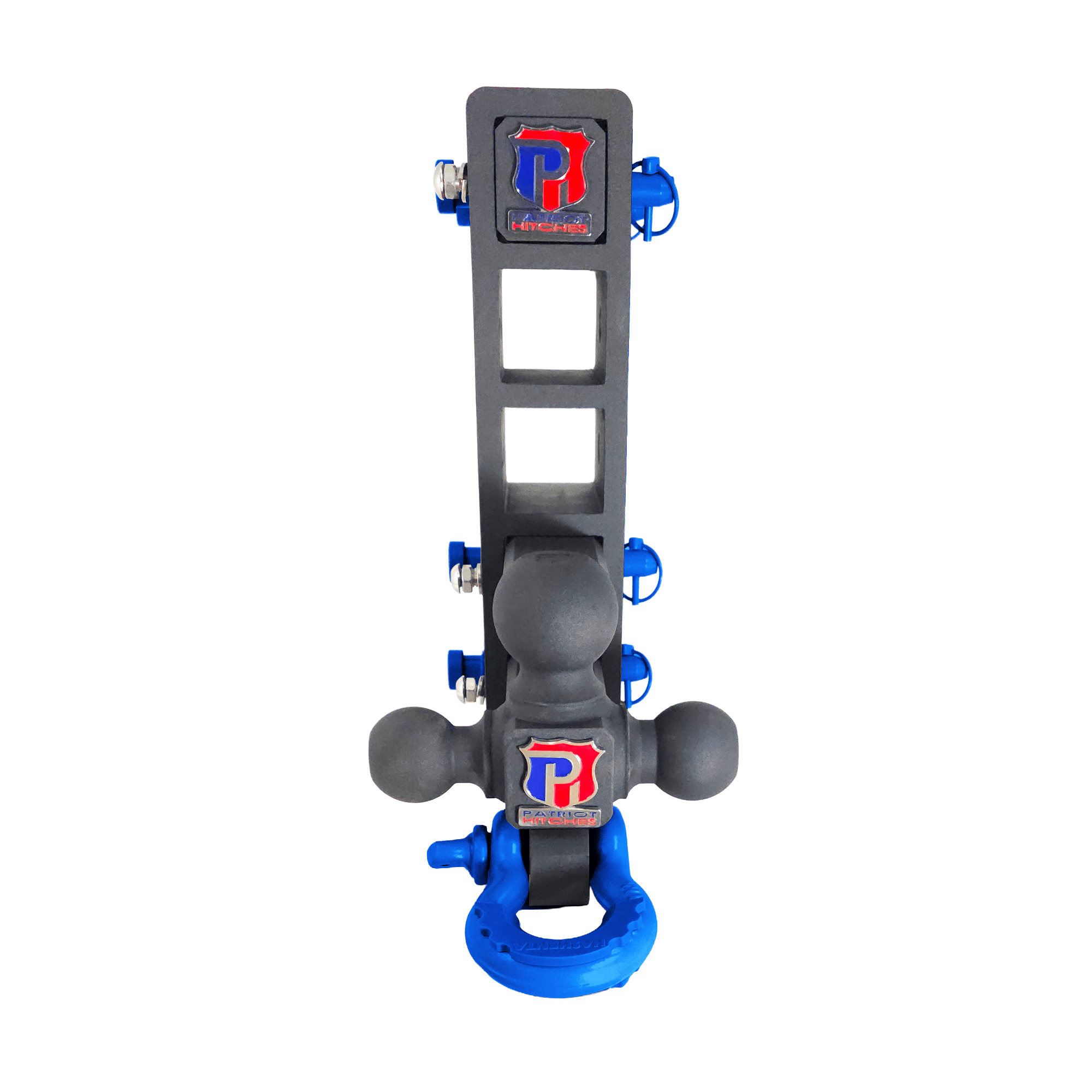 The Patriot - 10-Way+ 3-Ball Mount w/ Adjustable Stacked Receivers - 2" Hitch – 30K – Blue Accent