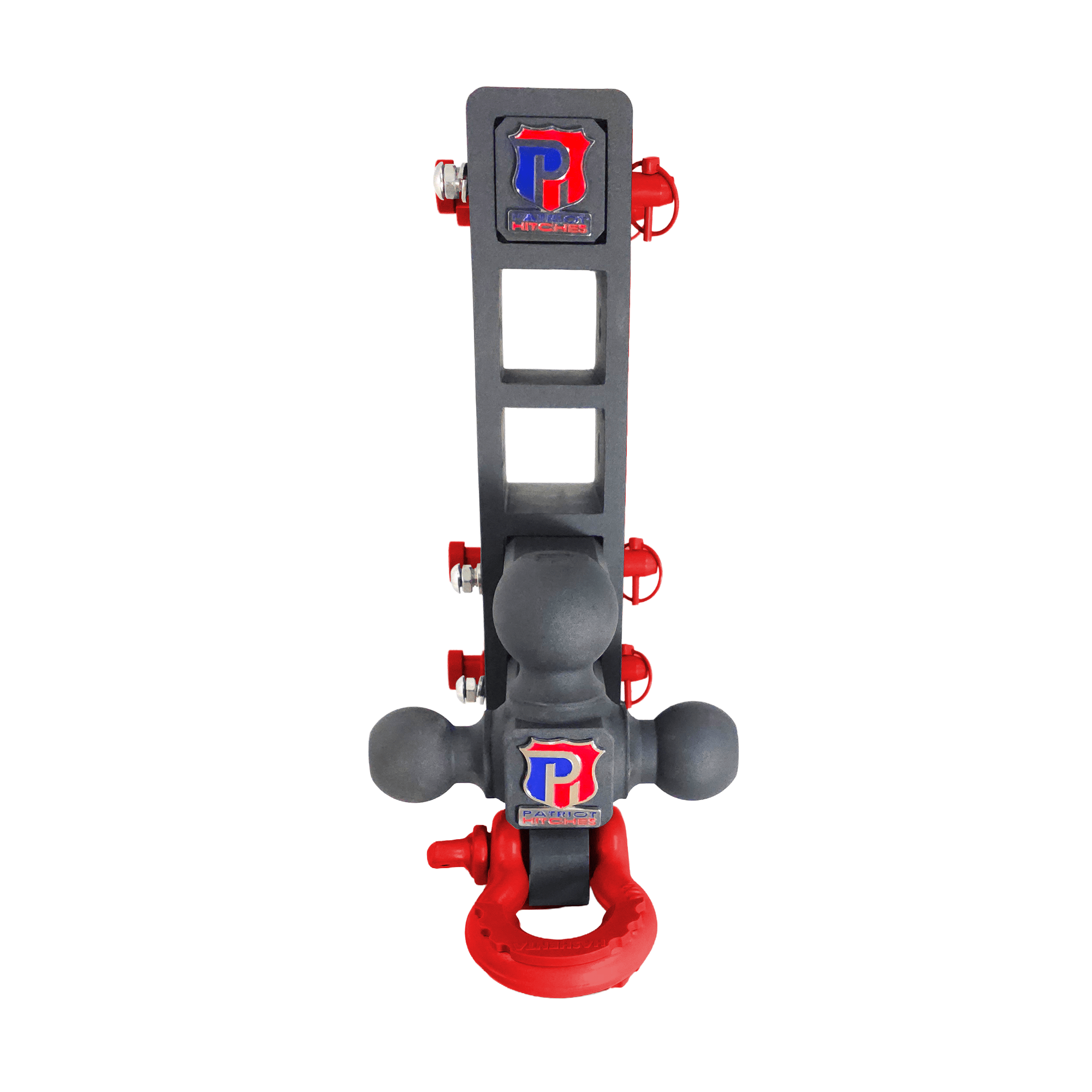 The Patriot - 10-Way+ 3-Ball Mount w/ Adjustable Stacked Receivers - 2" Hitch – 25K – Red Accent