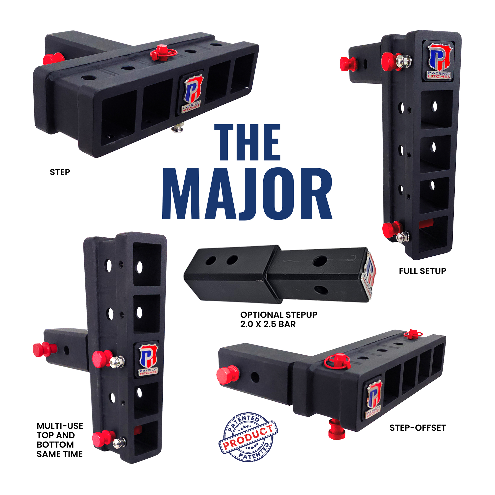 The Major - Patriot Hitches 4-Way 3-Ball Mount for 2-1/2" Hitches - The Major - 30K - Red Accent