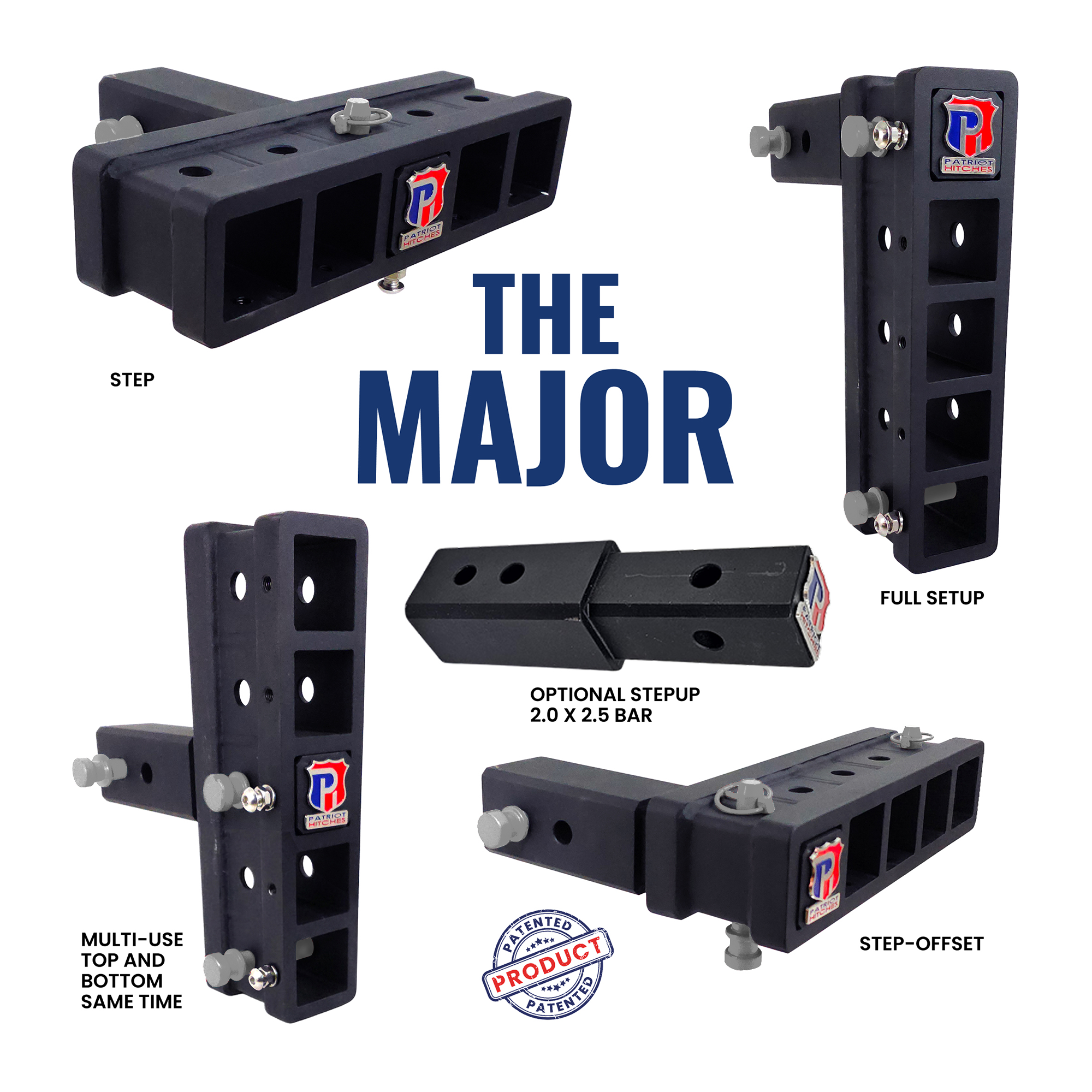 The Major - Patriot Hitches 4-Way 3-Ball Mount for 2-1/2" Hitches - The Major - 30K - Ceramic Gray Accent