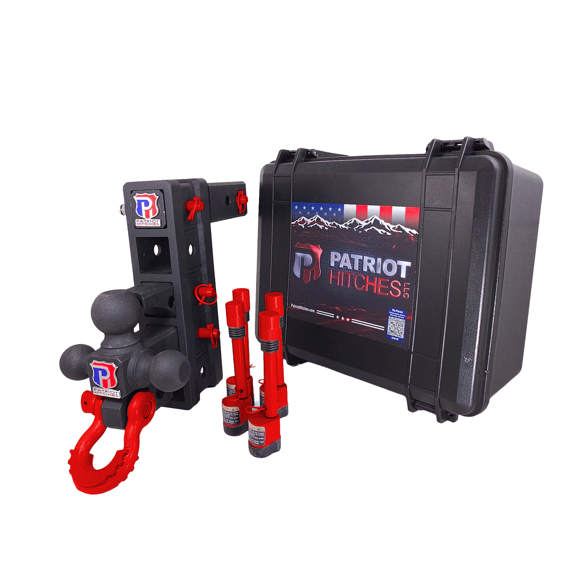 The Patriot - 10-Way+ 3-Ball Mount w/ Adjustable Stacked Receivers – 2-1/2" Hitch – 30K – Red Accent