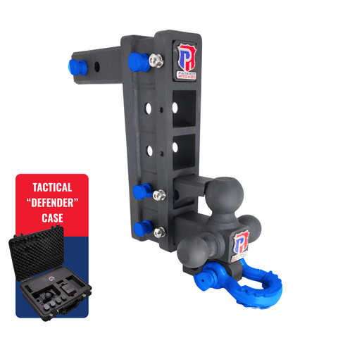 The Patriot - 10-Way+ 3-Ball Mount w/ Adjustable Stacked Receivers - 2" Hitch – 30K – Blue Accent