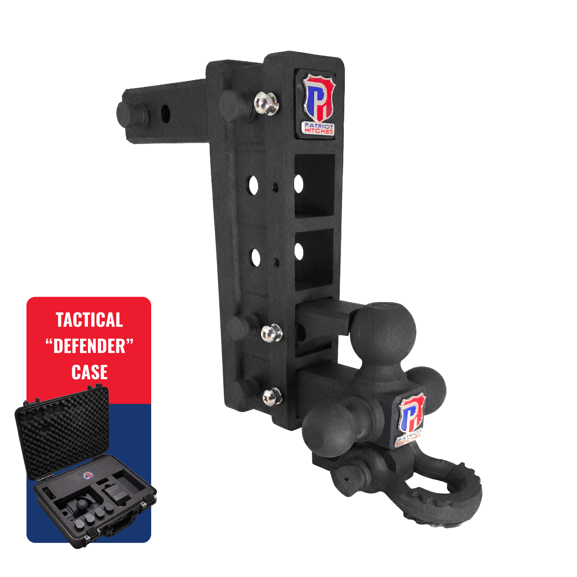 The Patriot - 10-Way+ 3-Ball Mount w/ Adjustable Stacked Receivers - 2" Hitch – 30K – Texture Accent