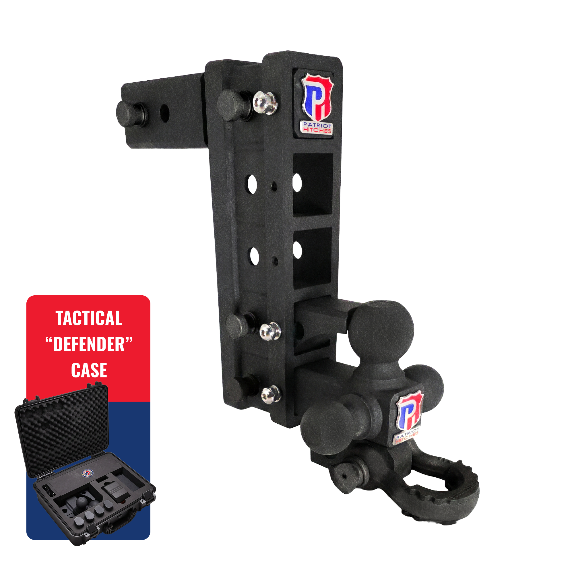 The Patriot - 10-Way+ 3-Ball Mount w/ Adjustable Stacked Receivers – 2-1/2" Hitch – 30K – Black Texture Accent