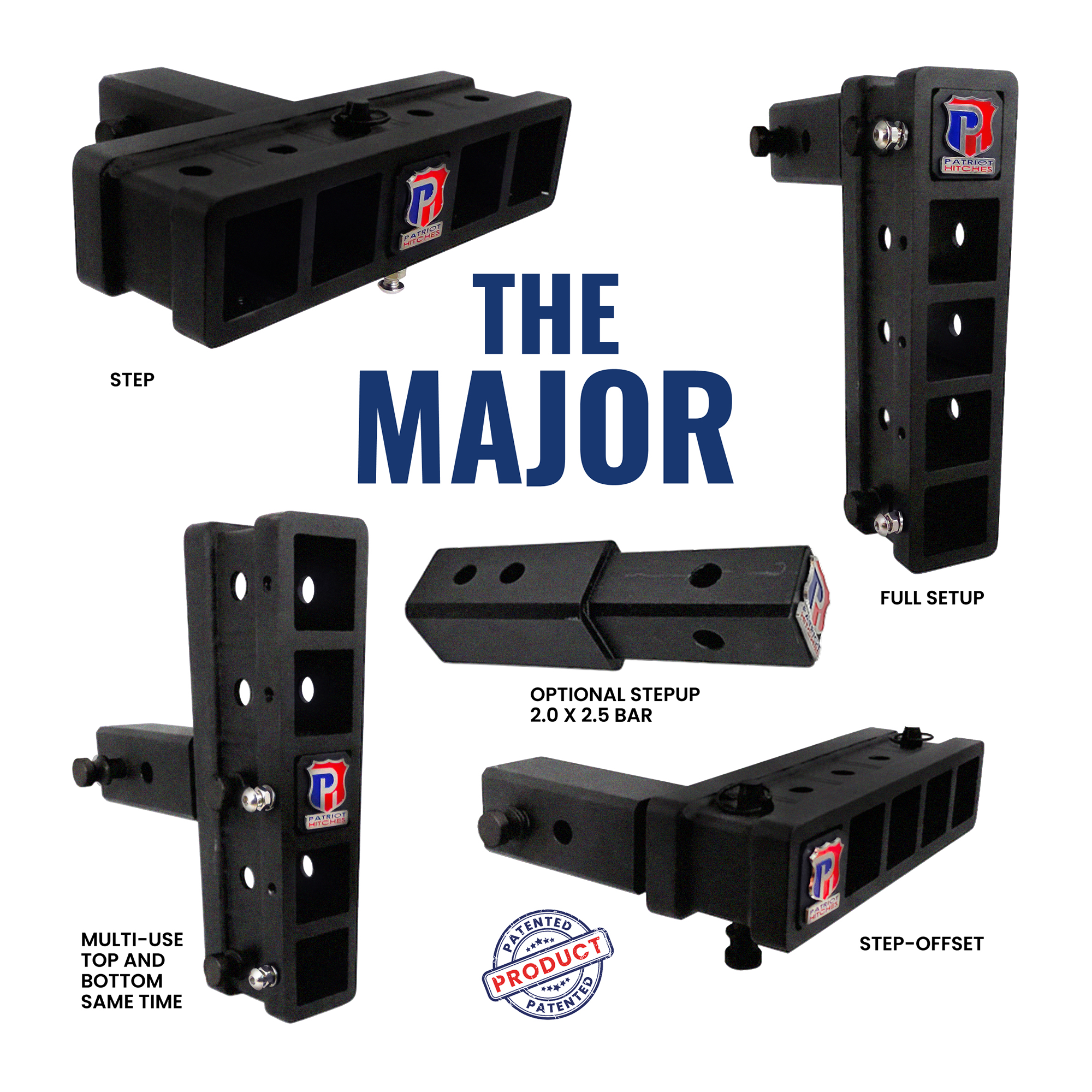 The Major - Patriot Hitches 4-Way 3-Ball Mount for 2-1/2" Hitches - The Major - 30K - Black Texture Accent